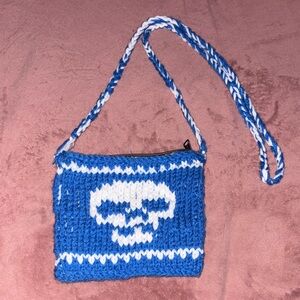 Blue and White Knit Shoulder Bag